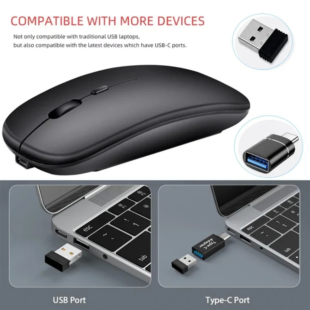 Oplaadbare draadloze muis -compatibele 2,4 GHz dual-modi computermuizen met nano-ontvanger voor pc-laptop Macbook