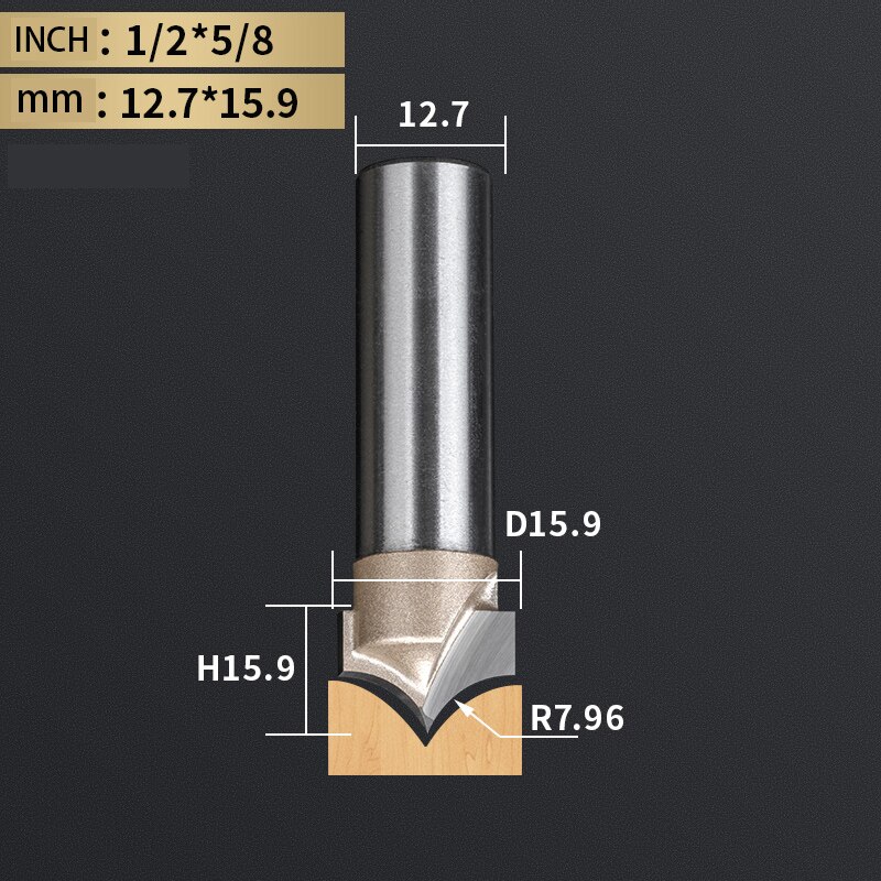 Tideway Point Cutting Round Over Bit Woodworking Tools Carving Tool Tungsten Carbide CNC Router Bit for Wood 1/2 Shank: J00112