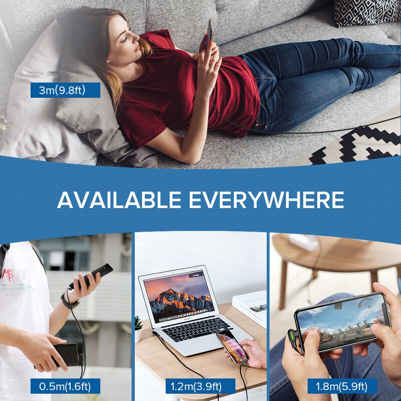 Cabo usb mcdodo de 1.8m para celular, fio com led para carregamento rápido e dados para iphone x, 8, 7, 6, 5, 6s cabo carregador para iphone 11, pro, xs max, xr, x