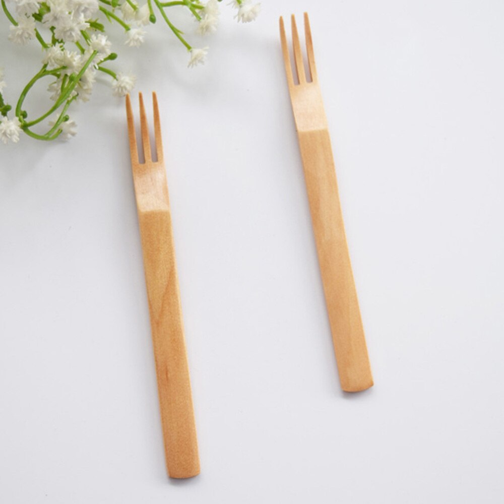Tenedores de tres dientes de madera de estilo japonés, tenedor de ensalada, tenedores de postre, 4 Uds.