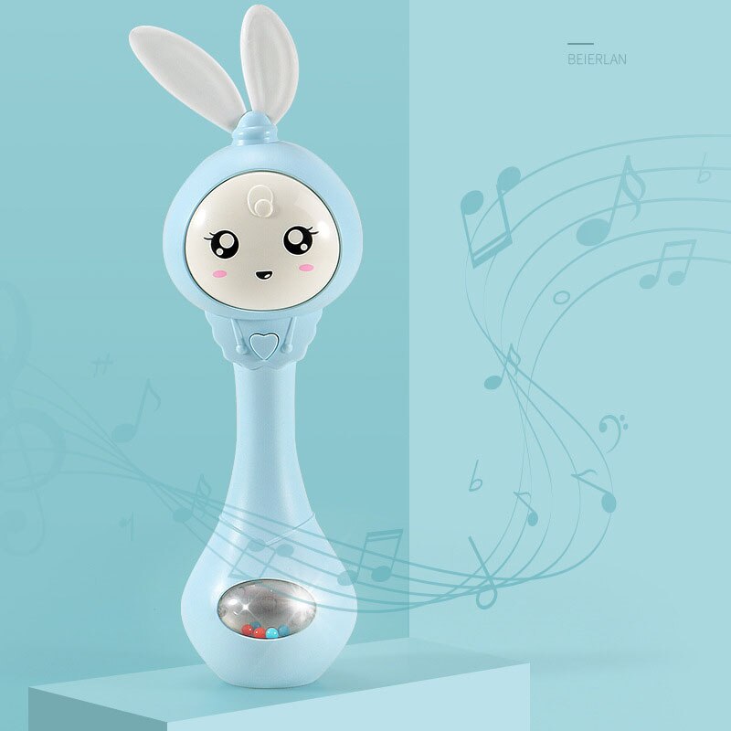 Baby musik rangle børn legetøj 0-14 år gammel kanin kan lime musik rytme stick rangle pædagogisk legetøj nyfødt klapvogn krybbe: Blå