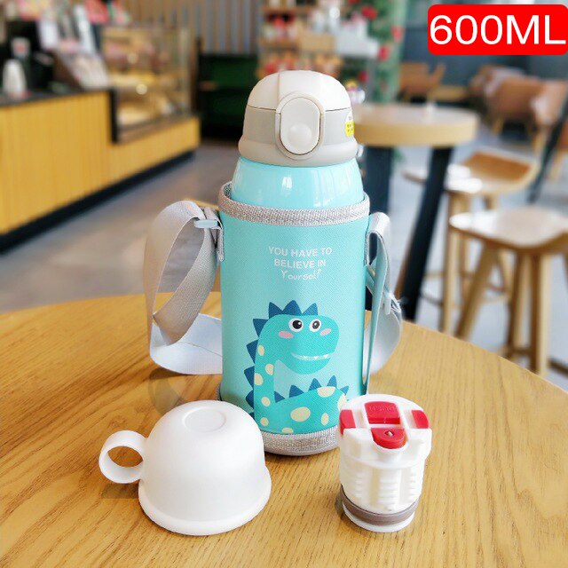 600/400ml enfants dessin animé bouteilles à boire Double couches 316 acier inoxydable Thermos eau enfants isolé tasses Portable maison Sc: HA354-green