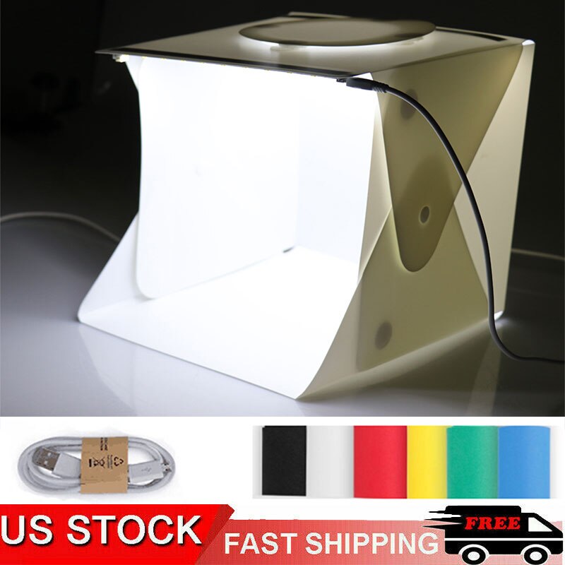 Mini Pieghevole Light Box Fotografia Photo Studio Box Portatile pieghevole disegno della struttura con Doppio LED Luci di Striscia e 6 Fondali