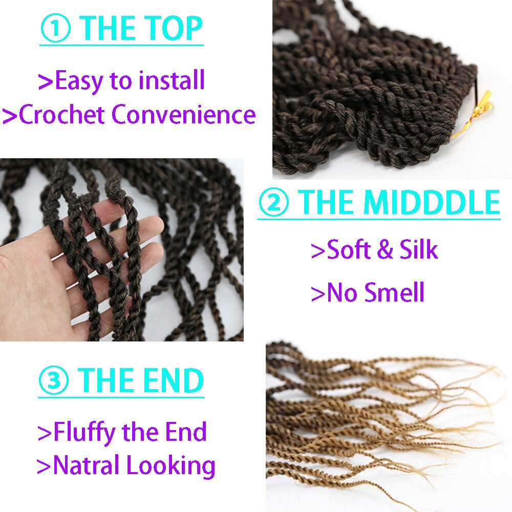 Ziguezague ondulado senegalês torção crochê tranças de cabelo 6 pacotes pré-loop torção tranças de crochê para women18inch preto torção trançado peruca