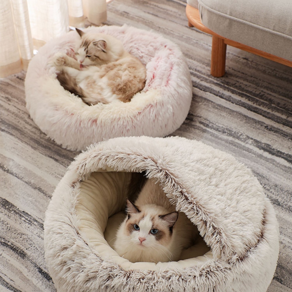 Cama para gatos 2 en 1, Comodidad para dormir profunda en invierno, cesta para casa de gatos, productos de tienda para mascotas, nido para gatos de interior