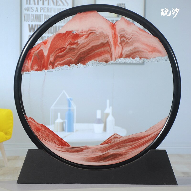 Sablier 3D avec étagère, paysage de sable profond, peinture de sable mouvant, image d&#39;art en mouvement, décoration de bureau pour la maison: J / 12 inch