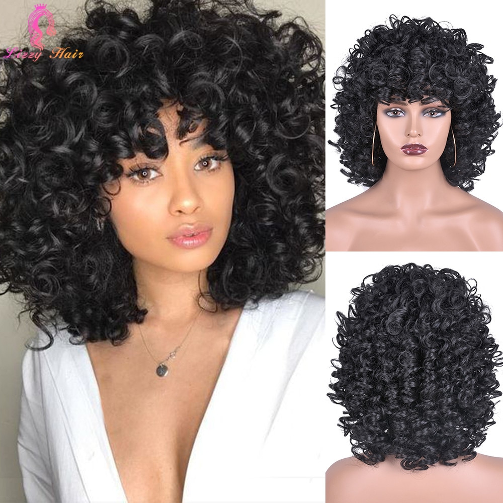 12Inch Korte Kinky Krullend Pruik Afro Amerikaanse Pruiken Voor Zwarte Vrouwen Bruin Gemengde Blonde Synthetische Hittebestendige Pruiken Met pony