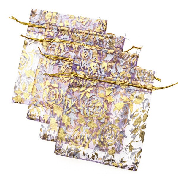 50 sztuk/partia wysokiej jakości wykwintne Rose Flower Organza torby ładne torby do pakowania biżuterii ślubne torby na prezenty świąteczne: G / 7X9