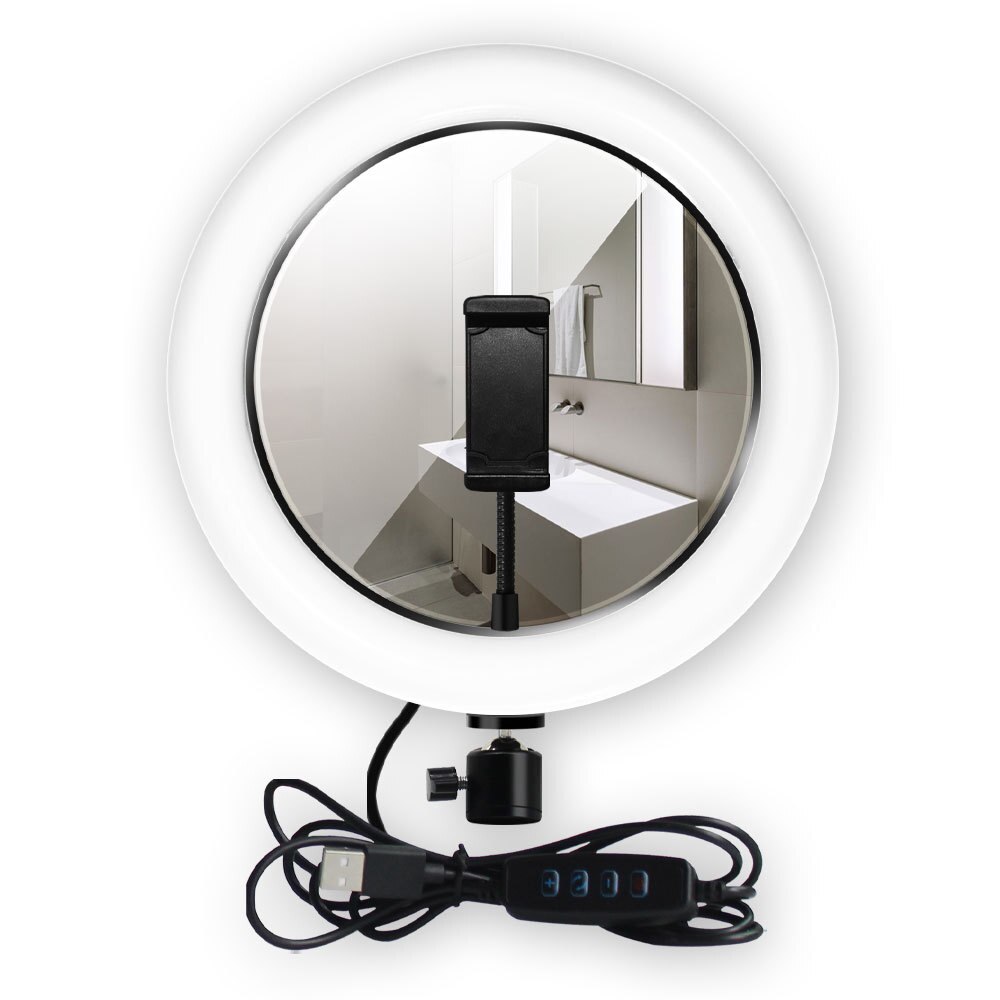 Ring Light with Phone Holder - 1.5M Tripod Stand - LED Selfie Makeup Mirror Lamp - USB Powered: 26CM light mirror