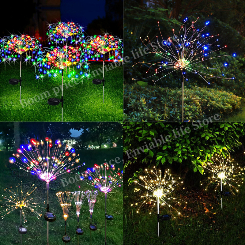 8 Mode Op Zonne-Energie Outdoor Grasbol Paardenbloem Vuurwerklamp 90/120/150/180/200 Led Voor Tuin Gazon Landschap Licht