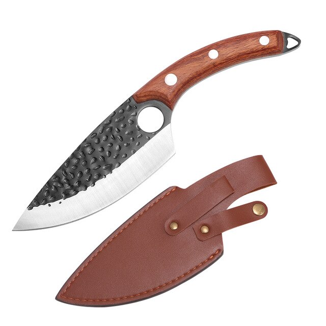 5.5 Inch Meat Cleaver Hand Forged Boning Knife Serbian Chef Knife Stainless Steel Kitchen Knife Butcher Fish Knife: Brown B