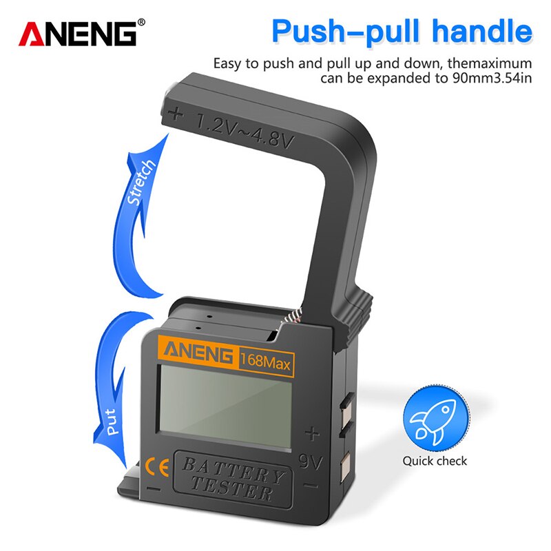 ANENG 168Max Universal Digital LCD Lithium Battery Checker Volt Tester For AA AAA C D 9V Button Cell