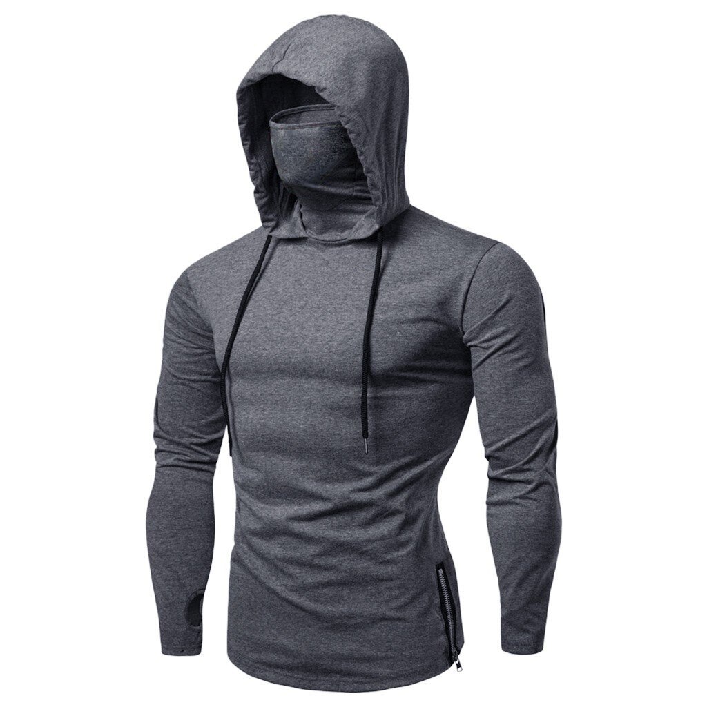Heren Gym Dunne Hoodie Lange Mouw Truien Met Masker Sweatshirt Casual Splice Grote Open Gevorkte Masker Hoodie Sweatshirt Hooded tops: 4XL / Grijs