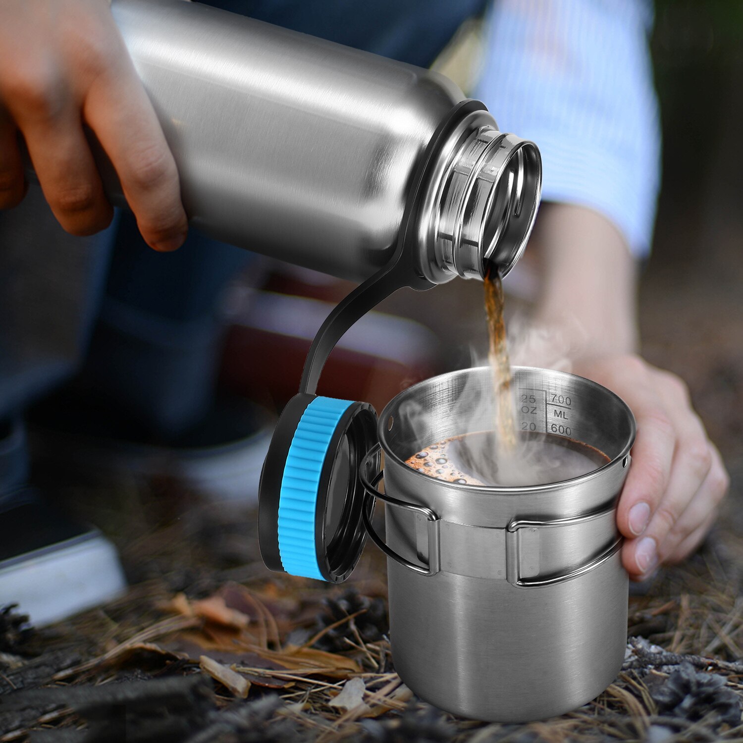 1000ml Vacuum Insulated Water Bottle 700ml Water Cup Camping Mug Hanging Pot for Tableware Outdoor Camping Hiking Picnic