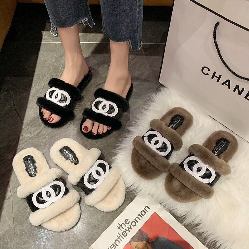 Mærke pels hjemmesko kvinder hjem fluffy sliders komfort lodne efterårs lejligheder dame sko kvindelige lodne indendørs klipklapper