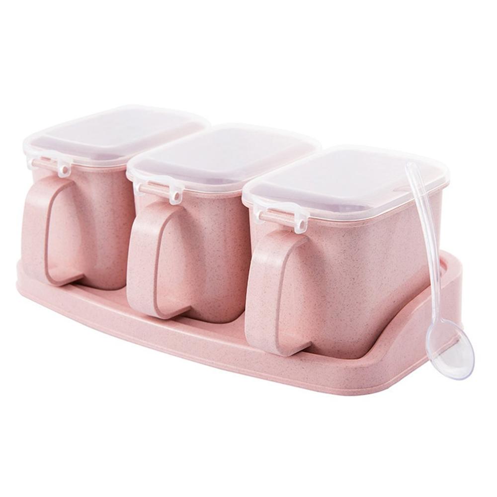 4 lager nordisk stil flera lager kryddkruka med handtag sockerpeppar saltburkar kryddförvaringsbehållare köksredskap 2 färg: 3 lager rosa
