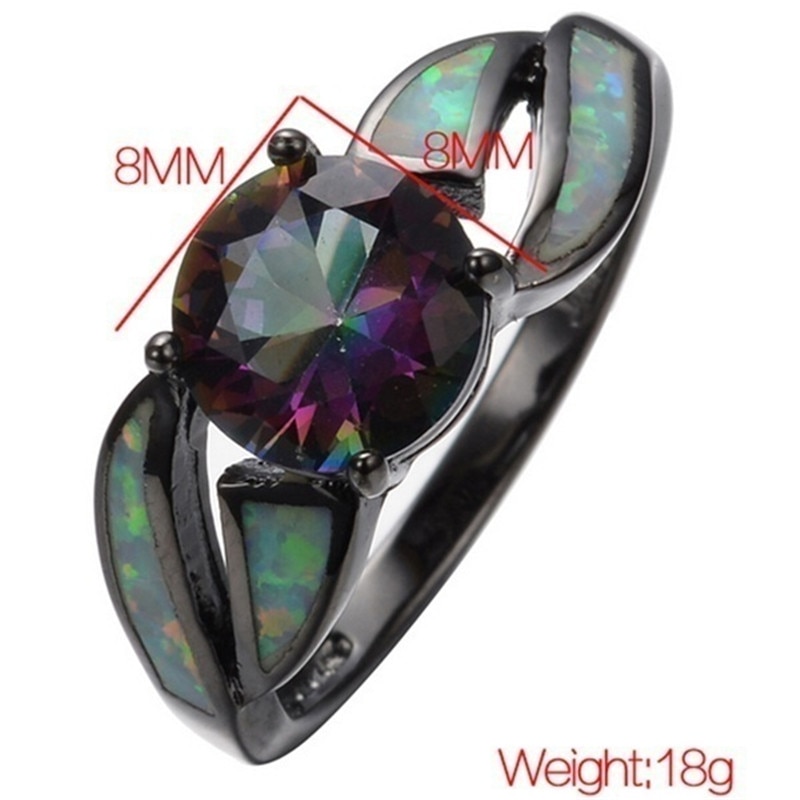 FDLK The Women's Classic Multicolor Mystery Rainbow Opal Black Color Ring