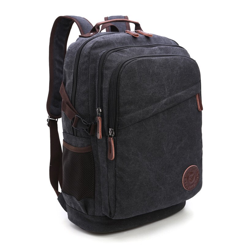 Mochila Vintage de lona para hombre y mujer, bolsa informal para viaje, senderismo, escuela, ordenador portátil: black