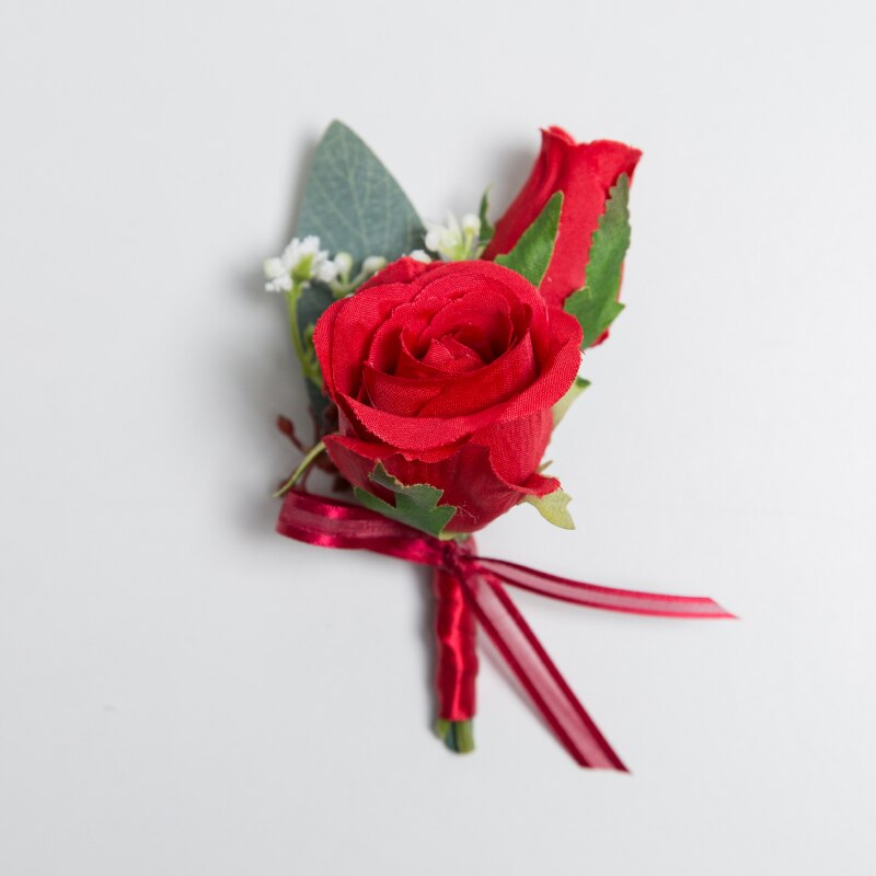Janevini rød rose brud brudgom boutonniere jakkesæt brudgom blomst brudepige forlovere håndled blomster bryllup corsages noivo casamento