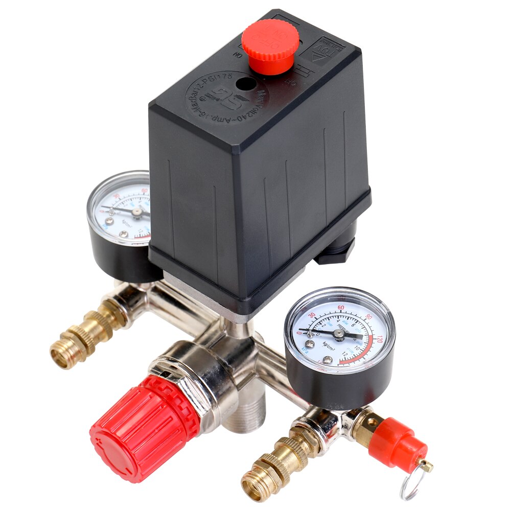 125 PSI 12 Bar Small Air Compressor Pressure Switch Control Adjustable Regulator Valve Instrument Pressure Gauge