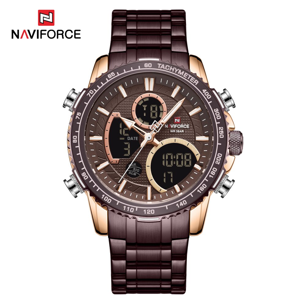 Naviforce Mannen Horloge Waterdichte Grote Wijzerplaat Sport Horloges Mannen Analoge Digitale Waterdichte Quartz Horloge Datum Mannelijke Klok: Coffee