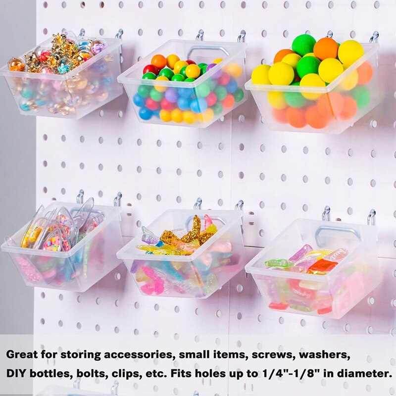12 Pieces Pegboard Plastic Bins Kit - Pegboard Bins With Hooks - Pegboard Accessories Workbench Bins Fits To Peg Board