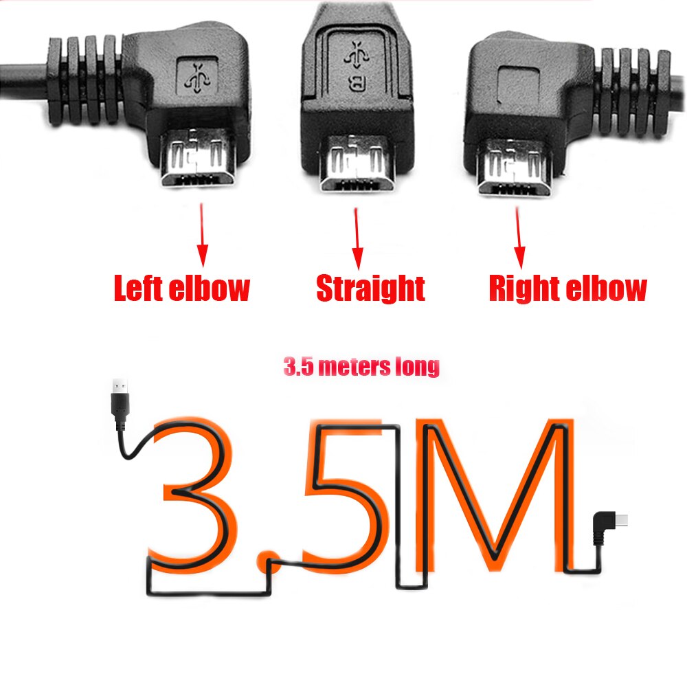 Car Charging curved MICRO USB Extended Cable for70mai xiaoyi mijia 360 Car DVR Camera c,Cable lengh 3.5m ( 11.48ft )