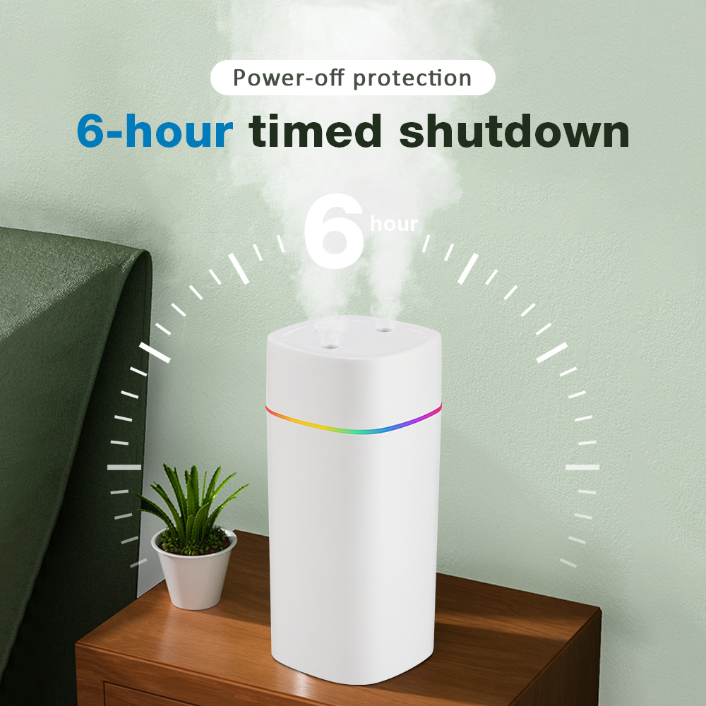 Luchtbevochtiger Dubbele Spray Port Essentiële Olie Aromatherapie Luchtbevochtiger Mute Verstuiver Kleurrijke Verlichting Voor Thuiskantoor Auto 600ML