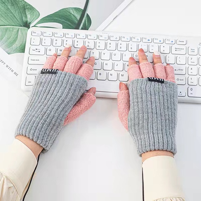 Usb Opladen Verwarming Handschoenen Volwassen Winter Warm Fietsen Gebreide Half Vinger Lekkage Vinger Verwarming Handschoenen Calefactable Roze Blauw: gray