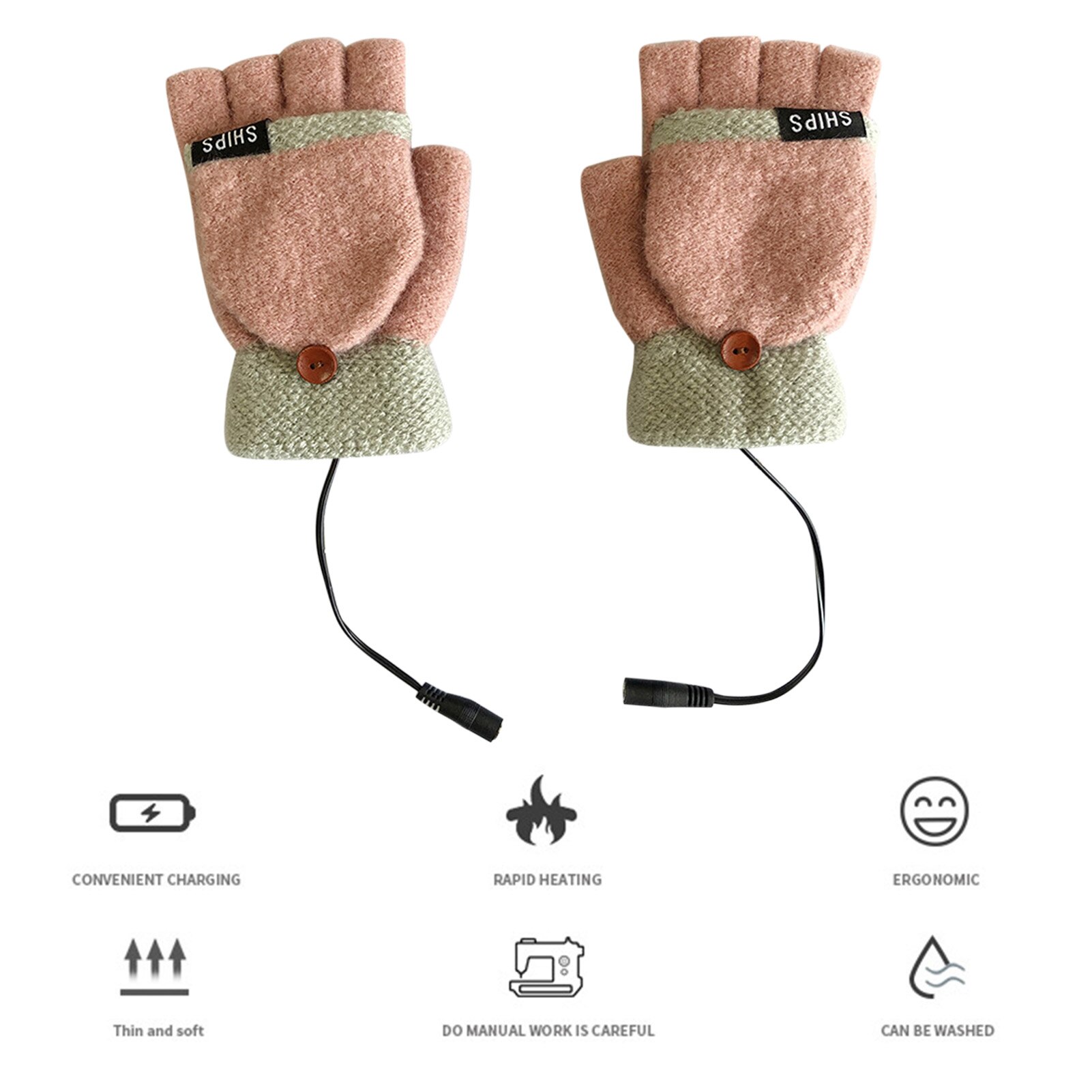 Usb Elektrische Verwarming Handschoenen Half-Vinger Handschoenen Met Vinger Babybedjes Wasbaar Indoor Outdoor Warme Handschoenen Enkelzijdig Verwarming mitten