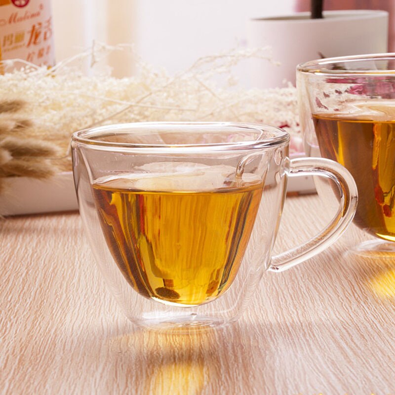 180ml/240ml Heart Love Shaped Tea Beer Mug Juice Cup Coffee Cups Mug Double Wall Glass Mug Heat-Resisting Drinkware