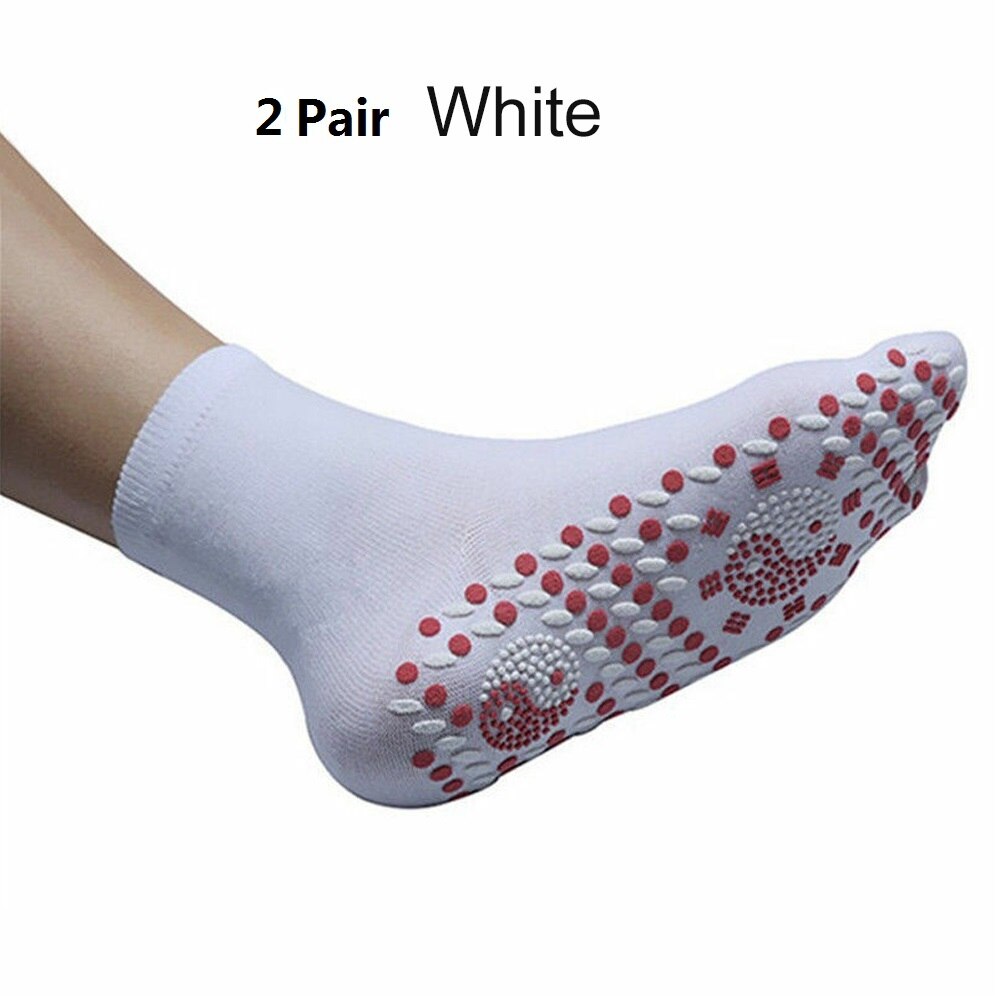 2Pairs Self-Verwarming Magnetische Sokken Zelf Verwarmd Sokken Tour Magnetische Therapie Comfortabele Winter Warm Massage Sokken Pression: WHITE