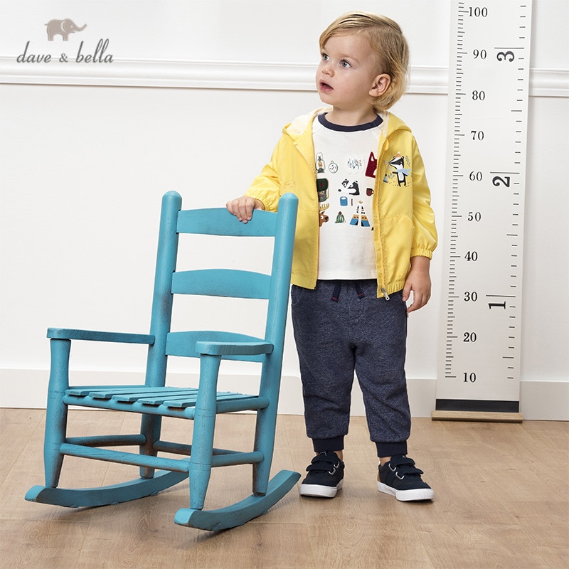 DBJ12902-1 Dave Bella Baby Boy Effen Jas Lente Kinderen Mode Bovenkleding Kids Rits Kapmantel