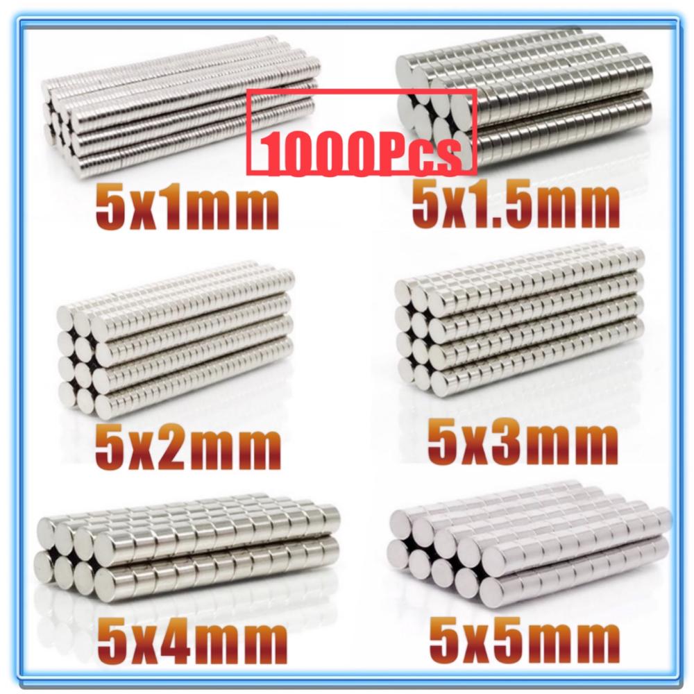 1000Pcs Mini Kleine N35 Ronde Magneet 5X1 5X1.5 5X2 5X3 5X4 5X5 Mm Neodymium Magneet Permanente Ndfeb Super Sterke Krachtige Magneten