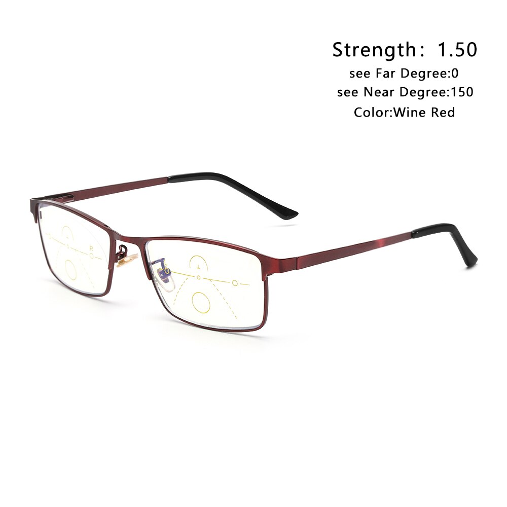 1 pc Unisex Progressive Multifocal Reading Glasses Anti Blue Light Radiation Presbyopia Eyeglasses Adjustable Vision Eyewear: Strength 3.50 / wine red