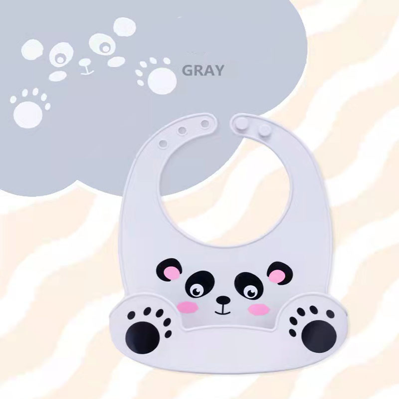 Children's silicone wide cartoon animal cute waterproof bib adjustable stereo pocket snoring baby bib: Dark grey