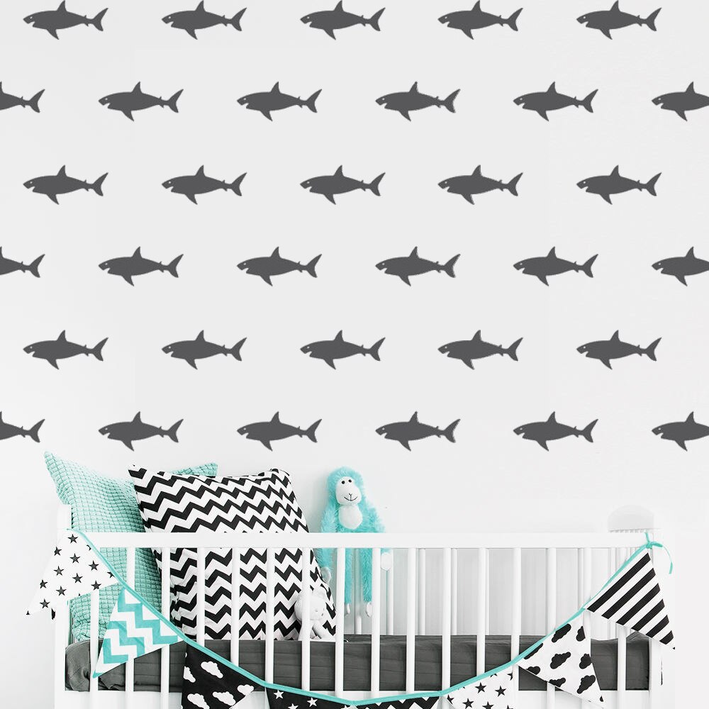 Shark Removable Pattern Wall Stickers for Nursery Kids Room Bedroom Art Decor Vinyl Waterproof Decals Living Room K84