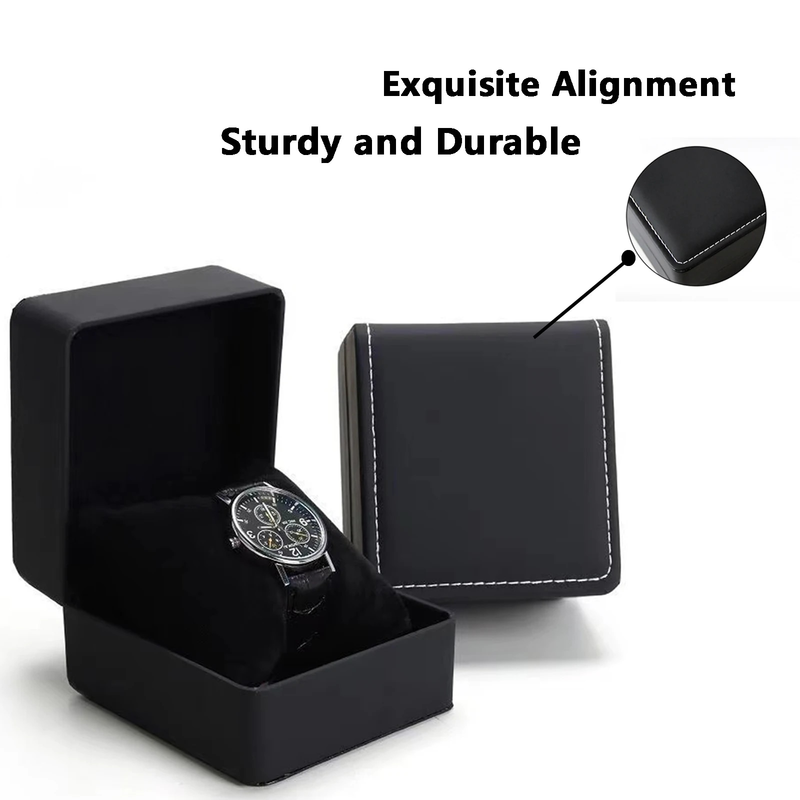 Caja de para reloj individual con almohada, organizador de vitrina de reloj de pulsera de cuero PU para hombres