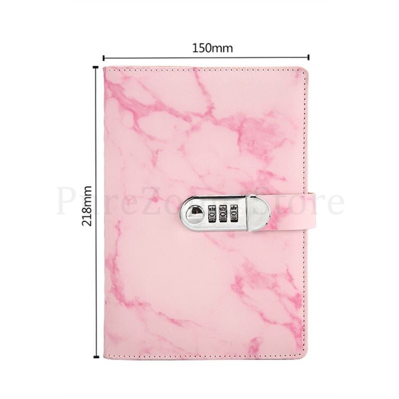 A5 Marble Texture Notebook Password Lock Notebooks Leather Notepad Agenda Weeks: A