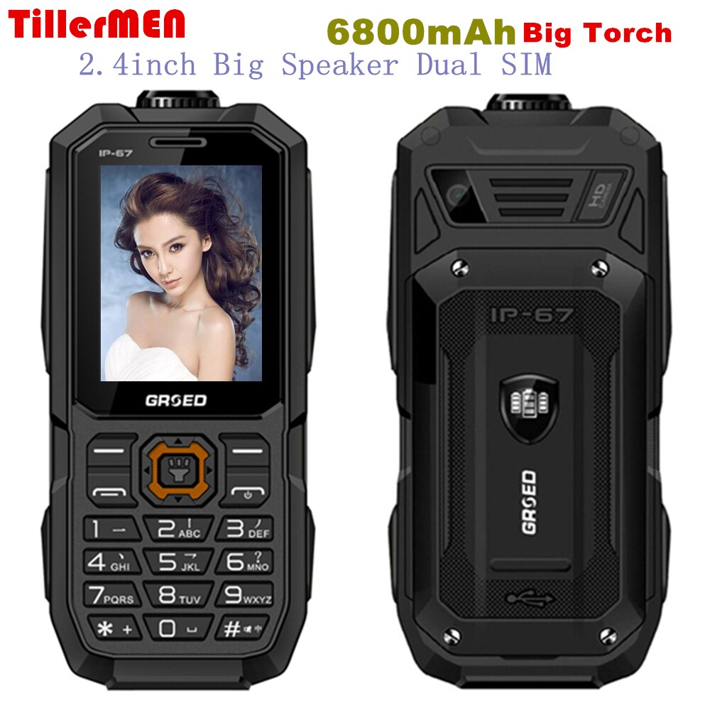 6800 mAh Grote grote batterij lange standby telefoon grote torch Luidspreker Dual sim GSM FM Senior man telefoon stofdicht schokbestendig mobiele Telefoon