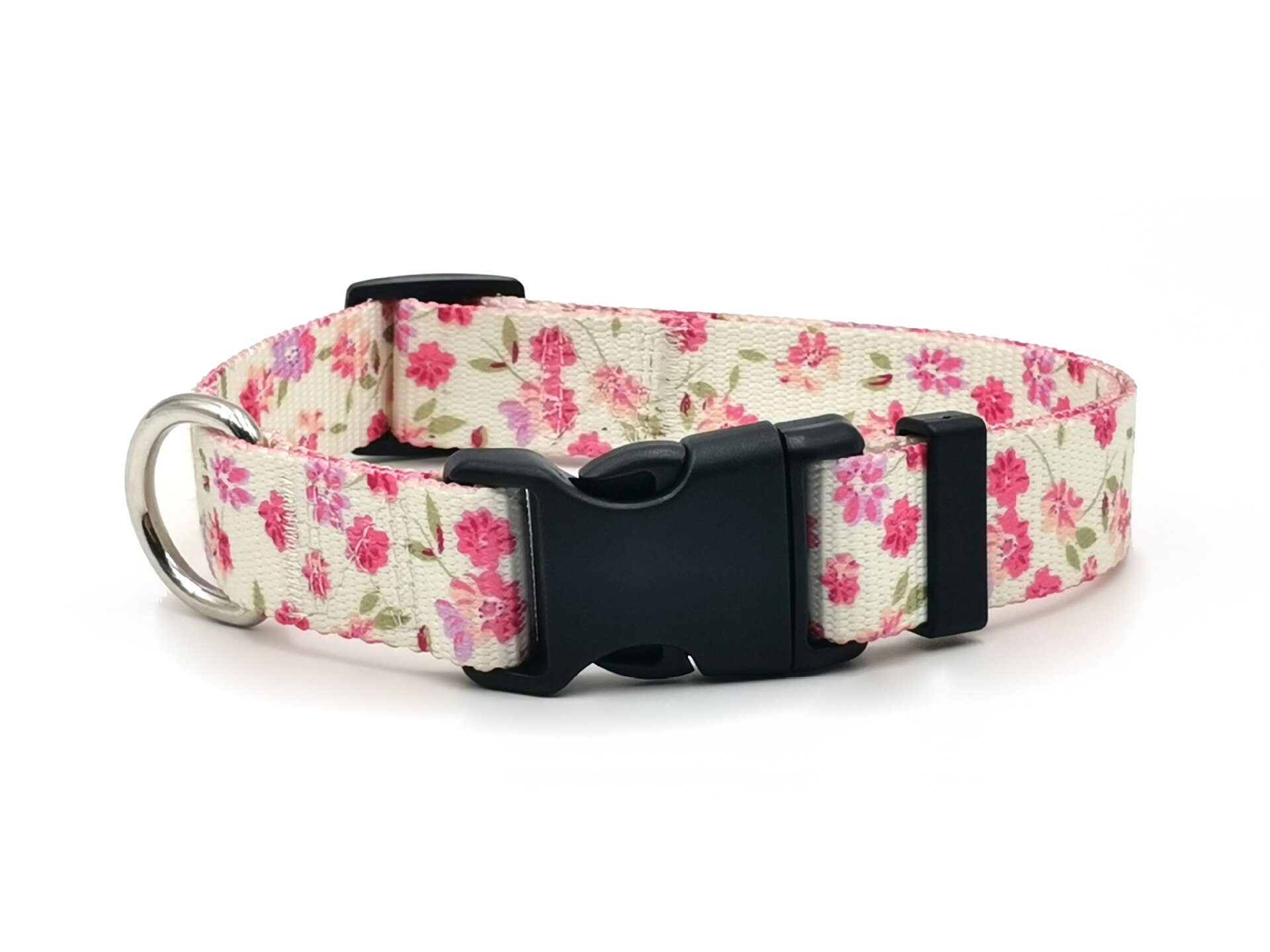 Collar con estampado de camuflaje para mascotas, Collar de nailon grande y de perro de talla mediana, de poliéster, suministros para perros pequeños, accesorios para perros: Pink flowers