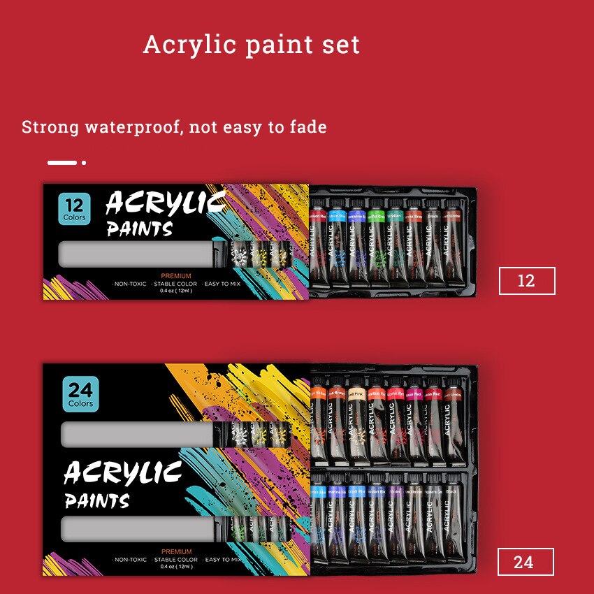 12/24 Color Acrylic Paint Set 12 Ml Art painting Paint Waterproof Hand-Painted Wall Painting DIY
