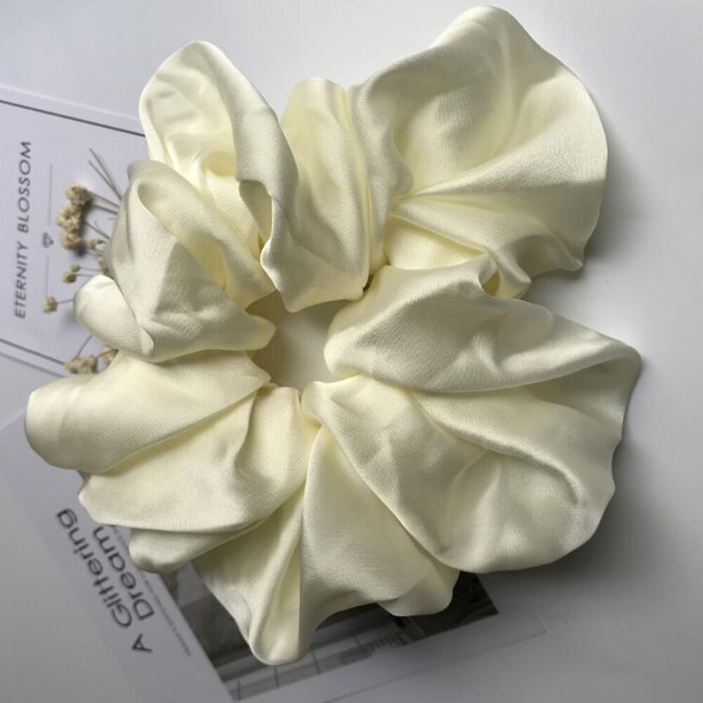 Chouchous élastiques surdimensionnés en caoutchouc pour femmes, accessoires pour cheveux, en Satin lisse: Milk White