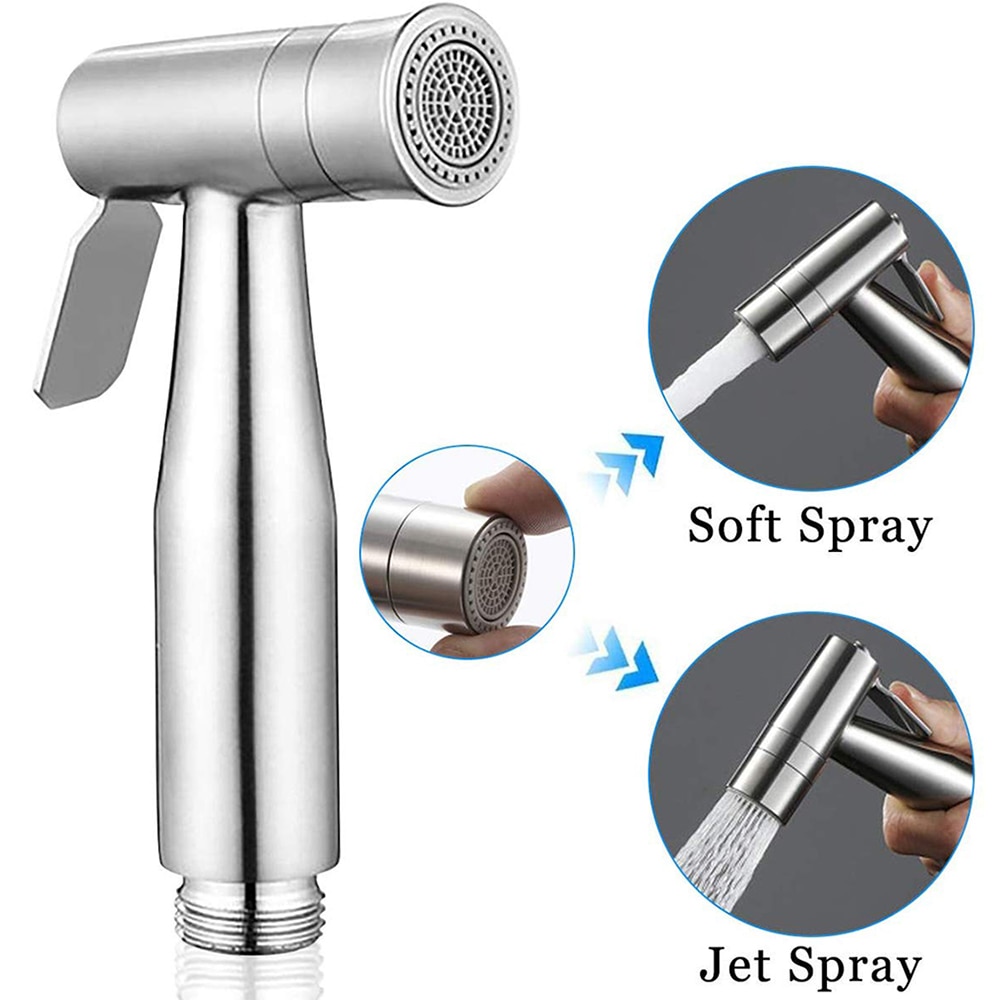 Bidet Sprayer Set Toilet Handheld Two Function Bidet Shower Faucet Bathroom Stainless Steel Hand Tank Hooked Holder Easy Install