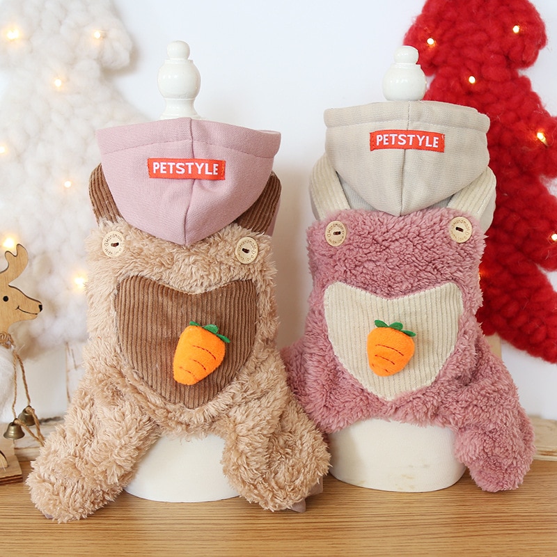 Funny Dog Costume Cute Carrot Soft Winter Warm Pet Coat Overall Four Legs Clothing For Little Small Puppy clothes