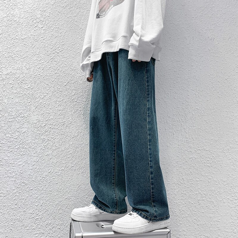 LAPPSTER-pantalones vaqueros holgados Y2k para hombre, ropa de calle de pierna ancha con gráfico de tiro bajo, coreana, 2022: Blue / XXL