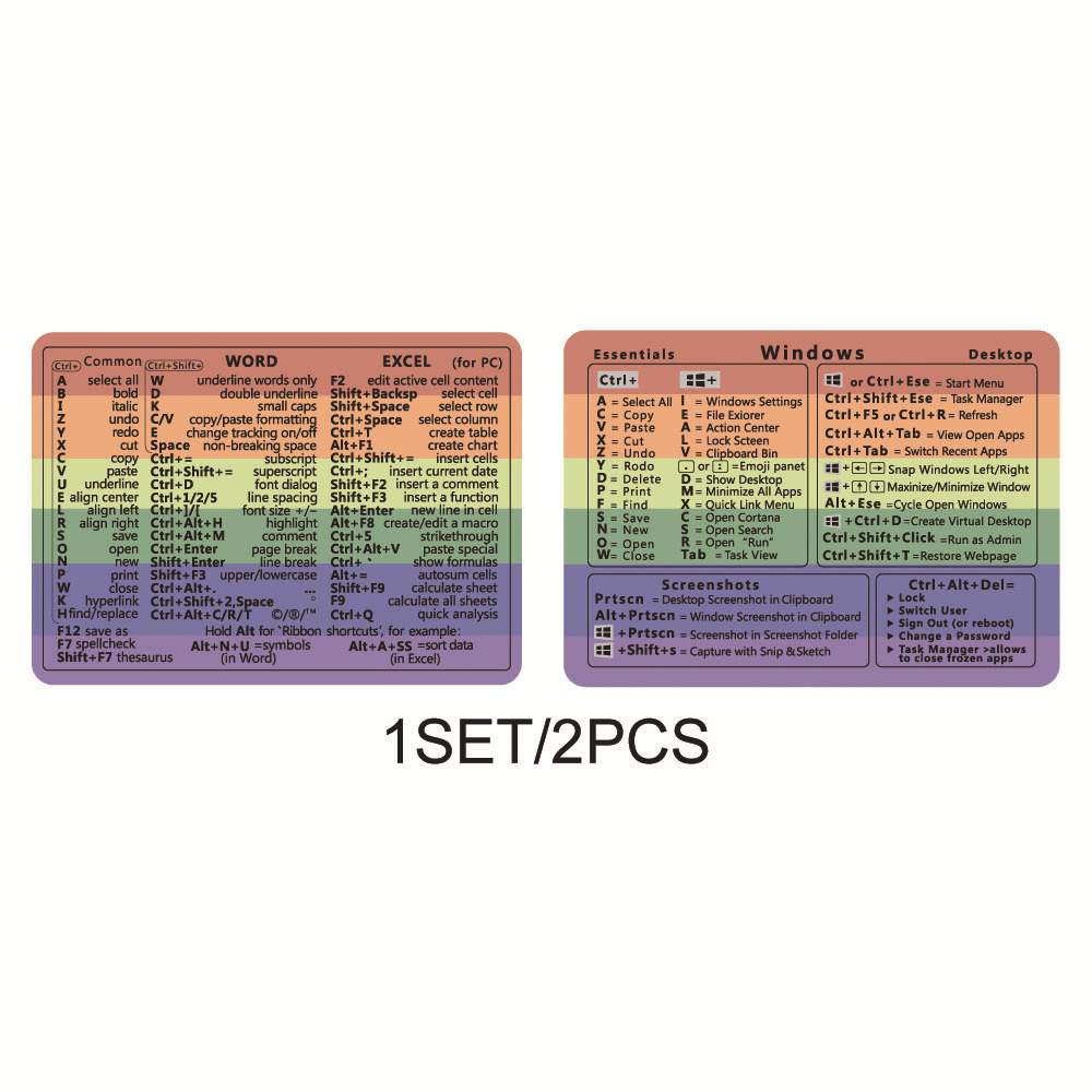 Windows + Word/Excel Quick Reference Guide Keyboard Shortcut Stickers, Laptop Keyboard Shortcuts Stickerss No-Residue Vinyl