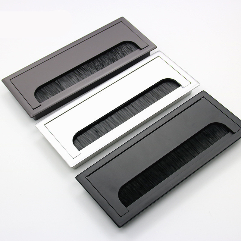 Square Rectangle Aluminum Office Table Desk PC Cabinet Wire Cable Hole Flap Brush Grommet Cover Gold Black Brown