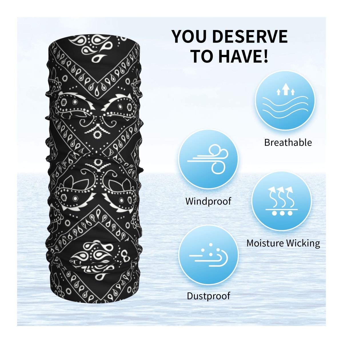 Custom Black Bandana Pattern Bandana Neck Gaiter for Hiking Cycling Women Men Wrap Scarf Paisley Style Headband Warmer
