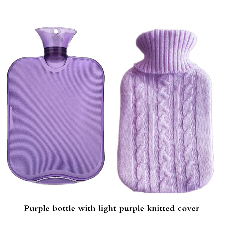2000ml madecial pvc garrafa de água quente (azul) saco de água quente com capa de malha de china saco de água quente de borracha: with purple cover